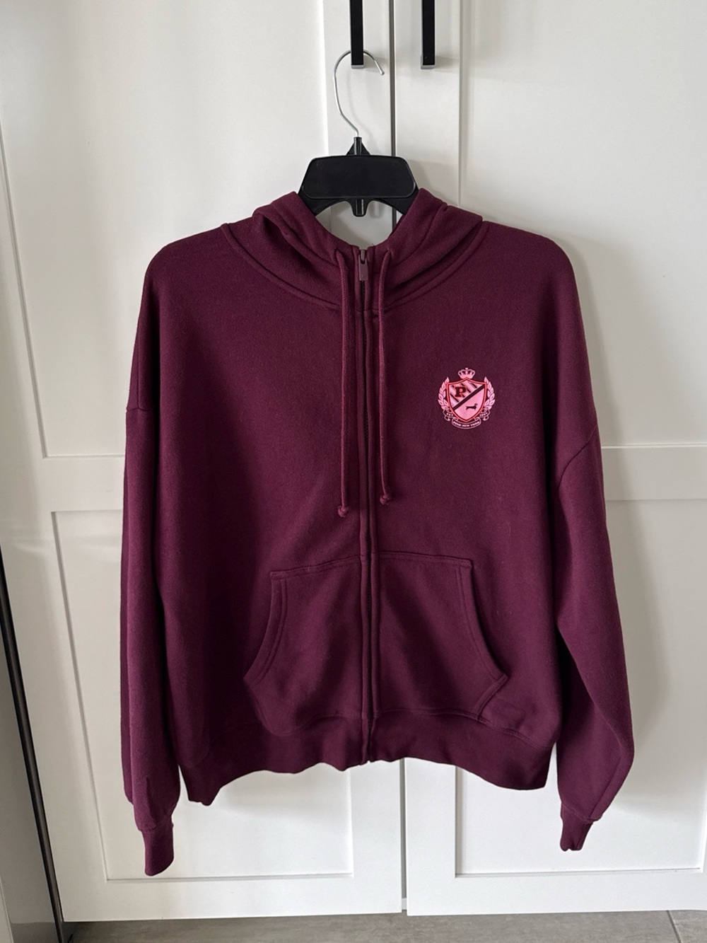PINK Victoria’s Secret Ivy Fleece Zip Up Hoodie Burgundy & Pink